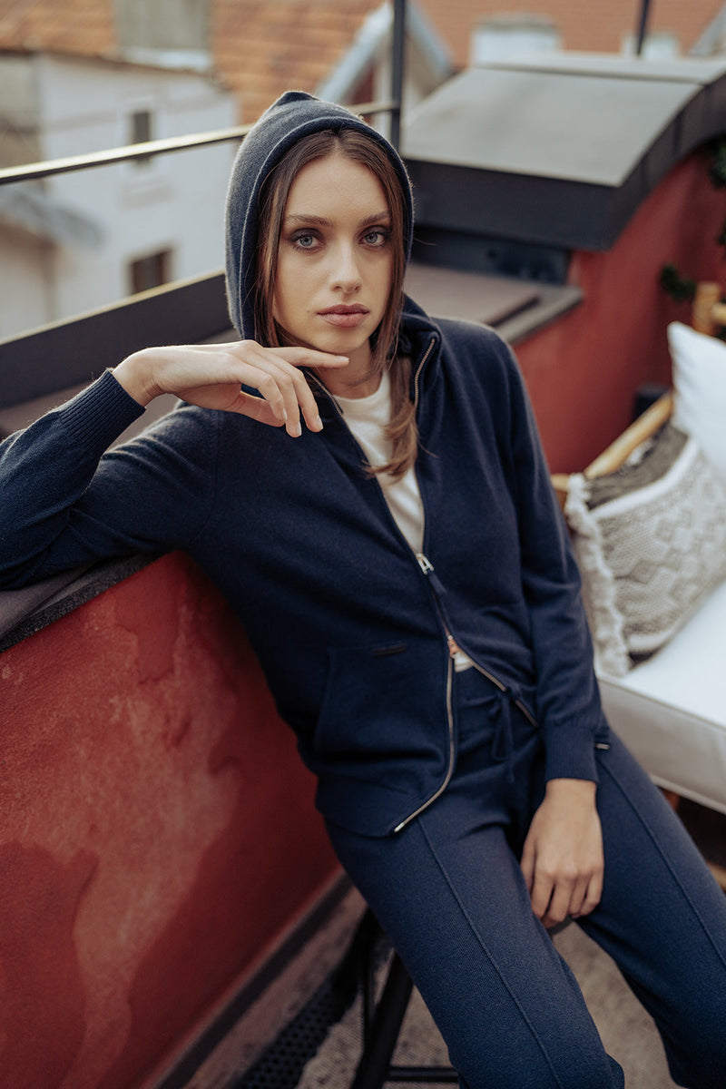 Autumn Cashmere Fitted High V Cardigan in Navy main image 1