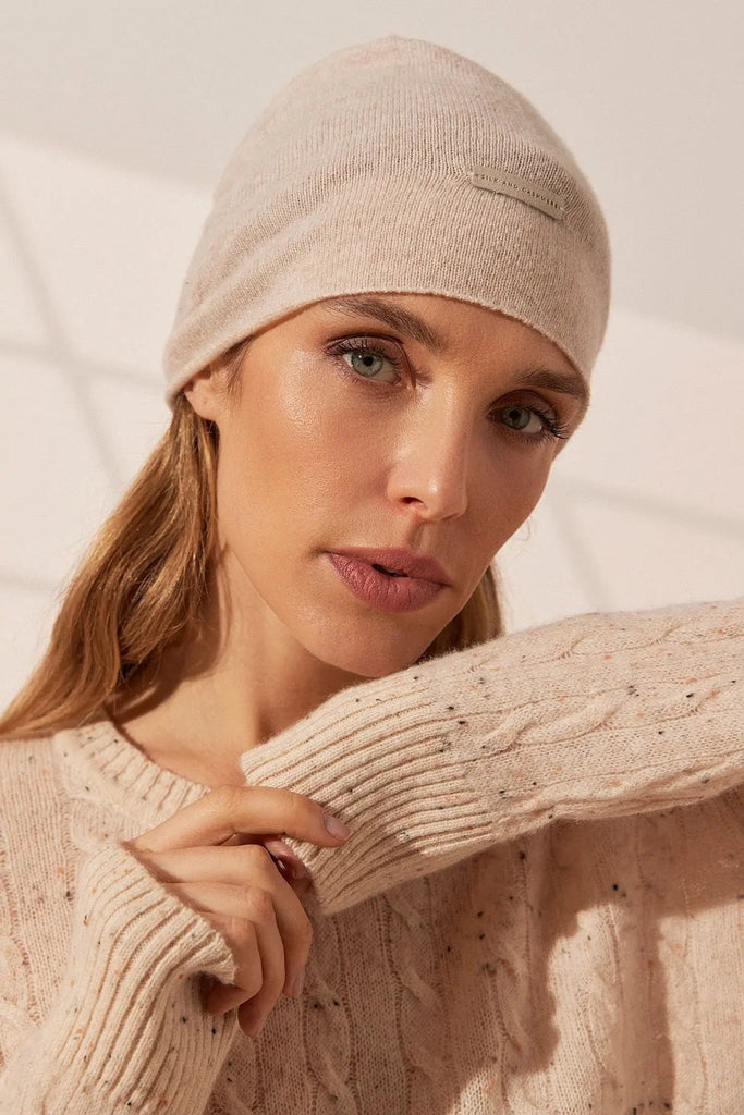 Light Beige Pure Cashmere Hannover Beret Silk and Cashmere