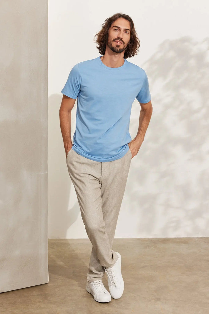 Açık Mavi & More Yuvarlak Yaka Kısa Kollu Erkek Tişört Silk and Cashmere