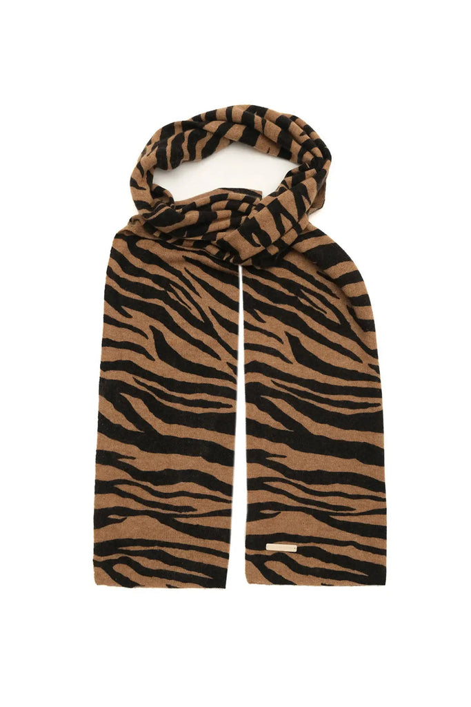 Camel Kaşmir Yün Zebra Baskılı Atkı 35 x 195 cm Silk and Cashmere