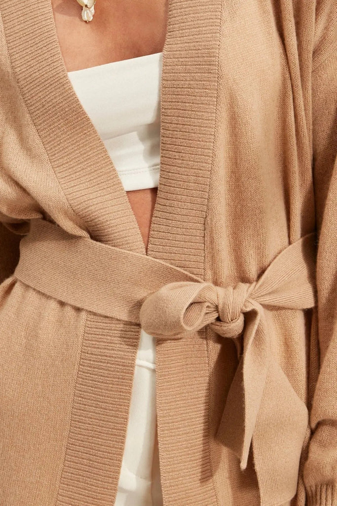 Camel Pure Cashmere Angel T Sleeve Belted Cardigan Silk and Cashmere