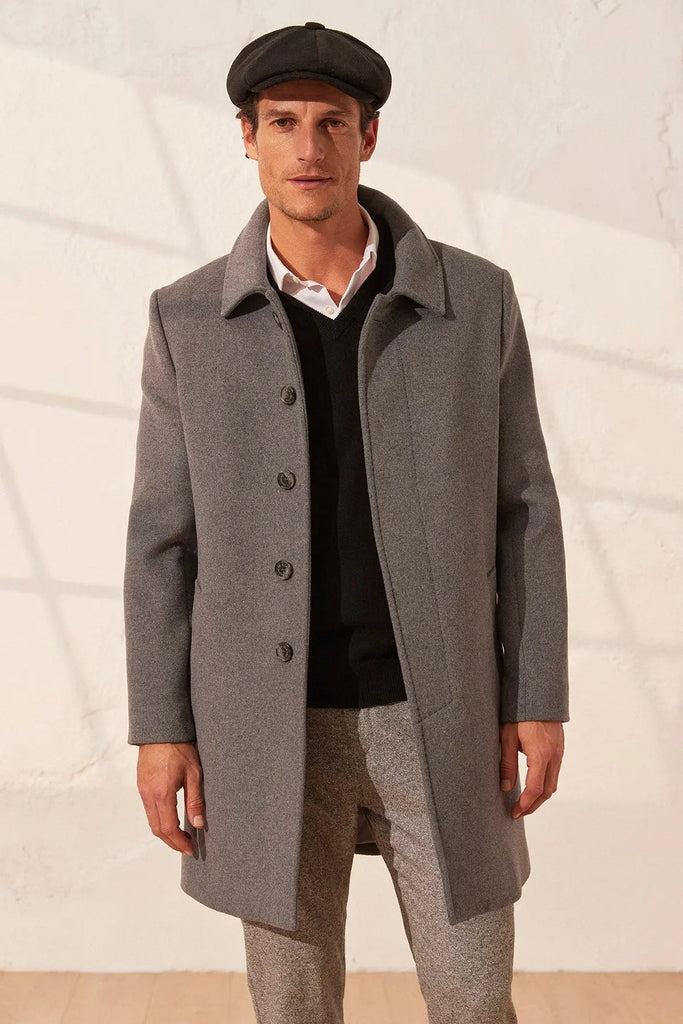 Gray Cashmere Blend Men's Coat Silk and Cashmere