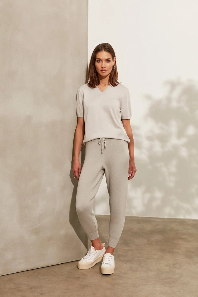 Medium Gray Melange Cashmere Marcella Sweatpants Silk and Cashmere
