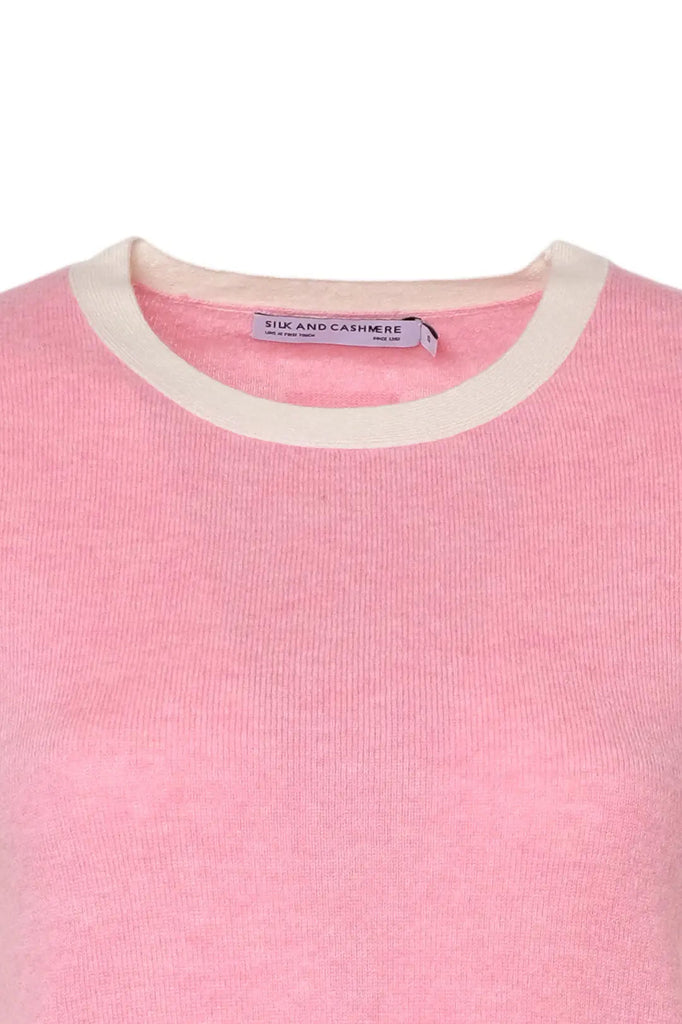 Pembe AHS Merino Yünü Kaşmir Bordür Detaylı Yuvarlak Yaka Kolsuz Kadın Kazak Silk and Cashmere