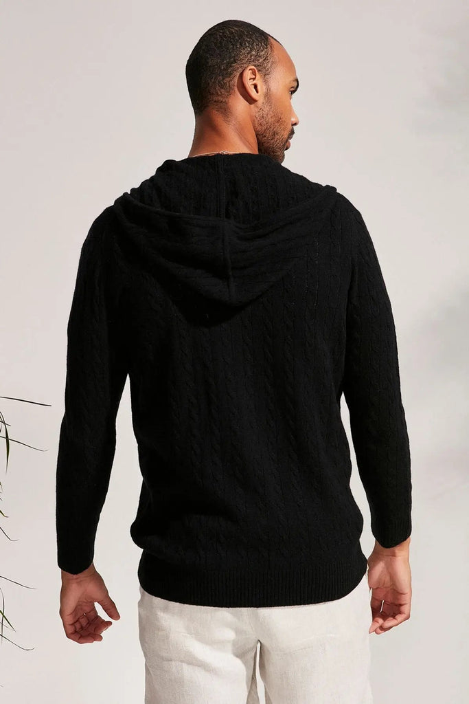 Siyah Kaşmirli Amerigo Kapüşonlu Fermuarlı Hırka Silk and Cashmere